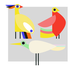 Cute vector birds set. Cartoon collection with bird.