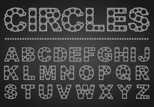Font circles includes English capital letters in elegant typography with white and black lines