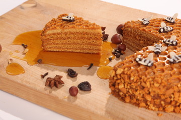 Honey pie on a wooden cutting board