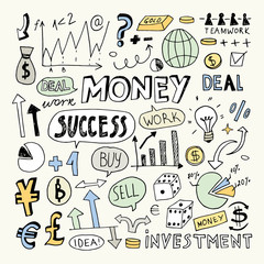 Hand Drawn Business and Money Doodle Elements