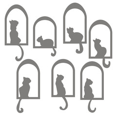 Cats collection - vector silhouette cats in windows