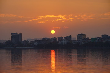 Fototapeta na wymiar Sunset on West lake (Ho Tay), Hanoi