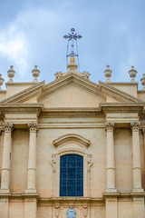 Fototapeta na wymiar Close up on Saint Nicholas of Myra Cathedral in Noto city, Sicily in Italy