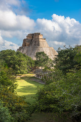 Fototapeta na wymiar Pyramid of the Magician in Uxmal, Yucatan, Mexico