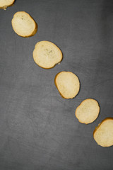 background bread decomposed diagonally on a blackboard