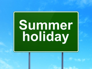 Vacation concept: Summer Holiday on road sign background