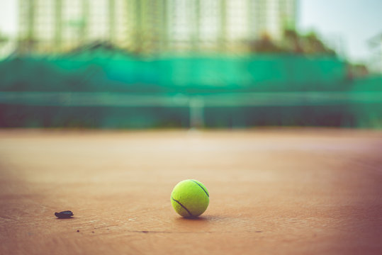 alone Tennis ball on tennis court outdoor