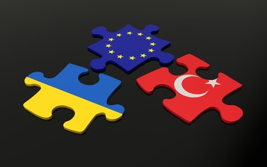 Fototapeta premium Puzzle with Europe, Turkey and Ukraine flags