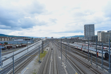 Fototapeta na wymiar General view of the railway with trains in Zurich, Switzerland