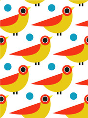 Seamless ornamental pattern with birds. Cute print with bird in scandinavian style.