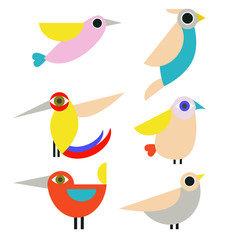 Cute vector birds set. Cartoon collection with bird