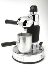 electric chrome plated vintage coffee maker on white background