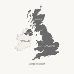 Naklejka premium UNITED KINGDOM GREY COLOR MAP, UK MAP with borders