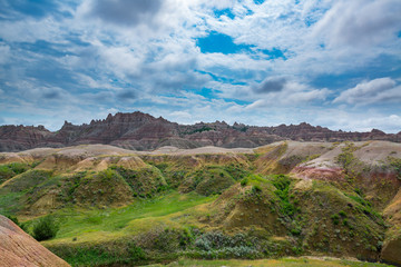 Fototapeta na wymiar Unique landscape in Badlands National Park called Yellow Mounds