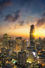 Bangkok city at sunset, Mahanakorn tower, Silom area, Thailand - obrazy, fototapety, plakaty