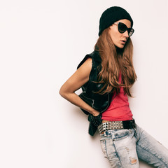 Stylish Model Rock Urban fashion accessories and jeans