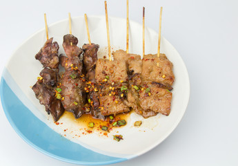 Thai styled grilled pork on white background,thai food
