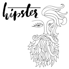 Man with glass, hat and beard. Hipster style. Vector illustration.