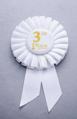 Third placed white ribbon rosette on grey