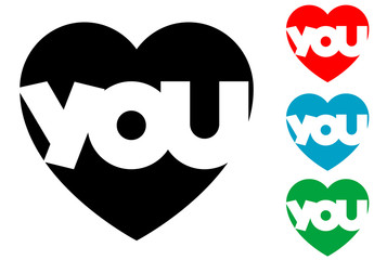 Icono plano YOU en corazon varios colores