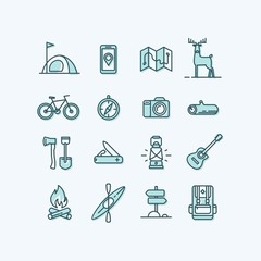 Set of icons and symbols for camping, hiking and outdoor recreation.. Vector illustration.