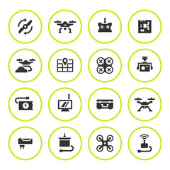 Set round icons of quadrocopter and drone