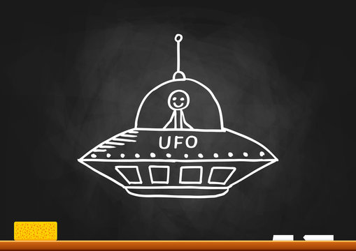 UFO drawing on blackboard