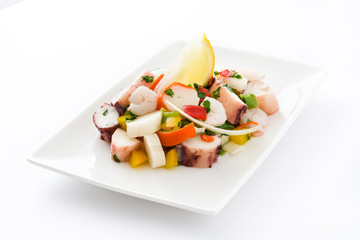 Traditional seafood ceviche from Peru isolated
