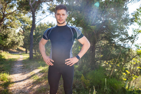 Portrait of male runner in coastal park, Split, Dalmatia, Croatia