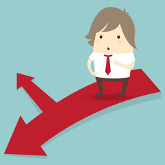 popular businessman confused with make red arrow direction choic