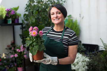 Florist working in floral shop