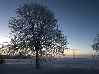 Morgengrauen an einem kalten klaren verschneitem Wintertag