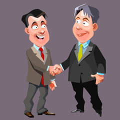 Fototapeta premium cartoon joyful men in suits and ties shake hands