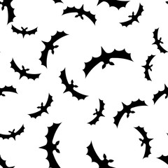 Seamless pattern background with bats. Black on White texture