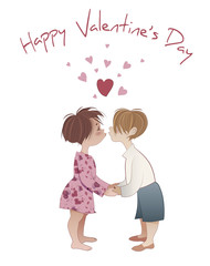 Valentine's Day. Boy and girl kissing isolated on white background