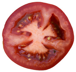 Halbierte Tomate isoliert auf weißem Hintergrund
