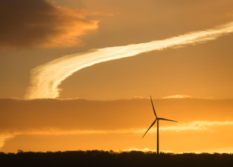 Wind Turbine Silhouette at Sunrise