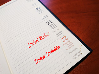 Grandmother's day in the calendar. Dzień babci, dzień dziadka.