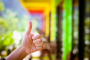thumb up hand sign. woman hand showing thumb up, like, good, approval, acceptance, okay, ok, positive hand gesture