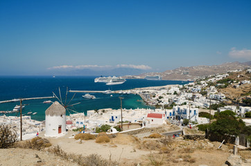 Mykonos cityscape on a sunny summer day, Greece.