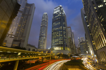 Fototapeta na wymiar Traffic Car light trails on Cityscape, business buildings, Hong