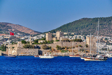 Saint Peter Castle (Bodrum Kalesi) in Bodrum, view from the sea, Turkey