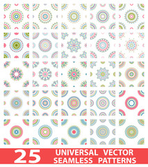 25 universal different vector seamless patterns (tiling). Endless texture can be used for wallpaper, pattern fills, web page background, surface textures. Set modern design ornaments