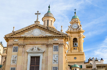 Fototapeta na wymiar Jesus Church, (Chiesa del Gesù), detail of the facade, Genoa, (Genova), Italy