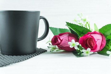 Roses on wooden board, Valentines Day background, wedding day.