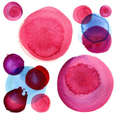 Watercolor circle texture. Round elements for design. Colored circles hand drawn background