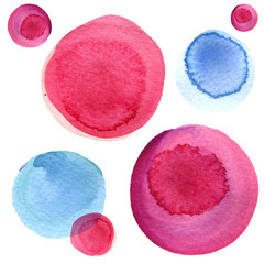Watercolor circle texture. Round elements for design. Colored circles hand drawn background