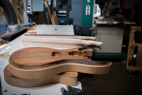 Guitar body in workshop