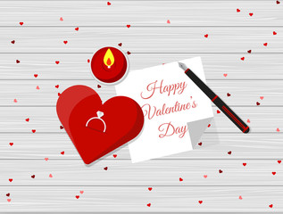 Valentine's Day Vector Design on Wooden Table.
