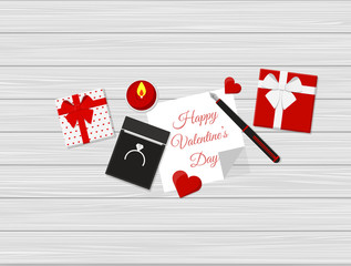 Valentine's Day Vector Design on Wooden Table.